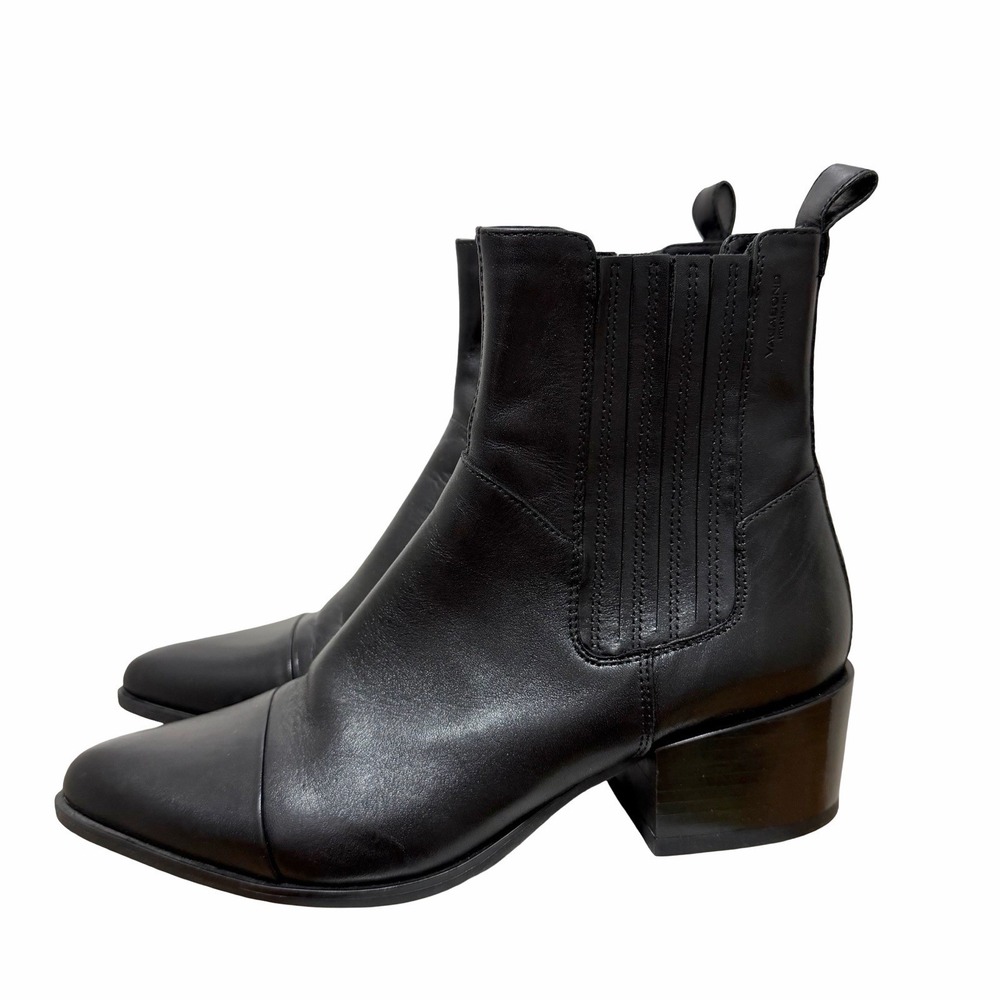 Vagabond Shoemakers Leather Western Block Heel Ankle Boots Womens US 8 Black